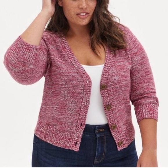 torrid Sweaters - Torrid Red Space-Dye Button Front Crop Cardigan Size 2